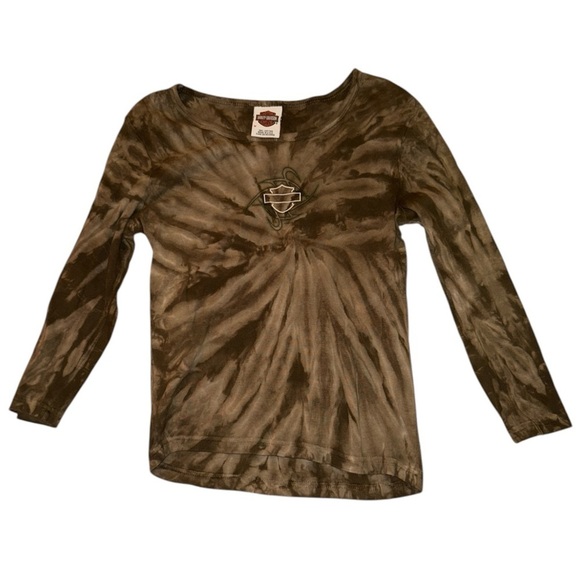 Harley-Davidson Tops - Harley Davidson black wolf creek Abingdon, VA brown tie dye long sleeve women M